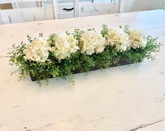 Hydrangea Floral Centerpiece Kitchen Island Centerpiece Dining Room Table or Mantle Decor Hydrangea Flower Arrangements Rustic Wedding Table