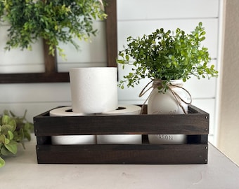Rustic Farmhouse Bathroom Toilet Tank Paper Storage Wood Crate Optional Mason Jar and Florals Toilet Tank Boxes with Jar Bathroom Organizers