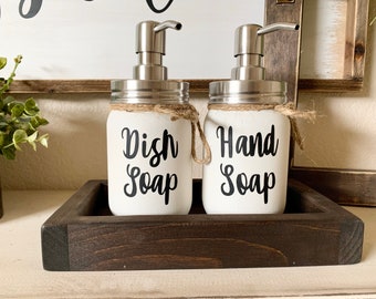 Kitchen Soap Dispenser, Farmhouse Kitchen Decor, Dish Soap Dispenser, Hand Soap Dispenser, Painted Mason Jar Soap Dispenser, VINLY LETTERS