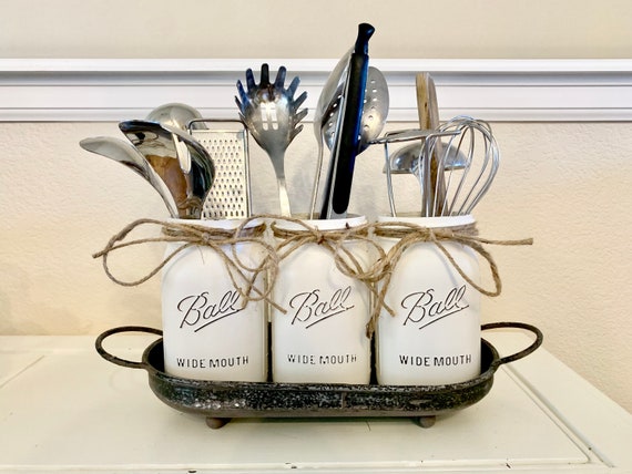 DIY Mason Jar Kitchen Utensil Holder - The Happy Farmhouse