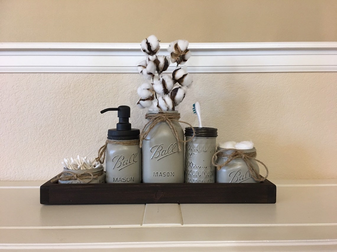Rustic Bathroom Decor Mason Jar Bathroom Set Bronze Oil - Etsy