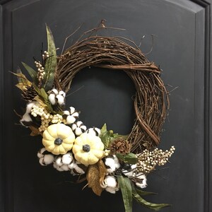 Fall White Pumpkin Wreath, Front Door Fall Wreaths, Neutral Fall Decor, Fall Pumpkin Wreath, Fall Decor, Fall Mantle Decor, Fall Porch Decor image 3