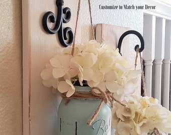 Set of 2 Mason Jar Sconces, Mason Jar Wall Decor, Country Decor, Hanging Mason Jar Sconce, Mason Jar Decor, Wall Sconce, Farmhouse Decor