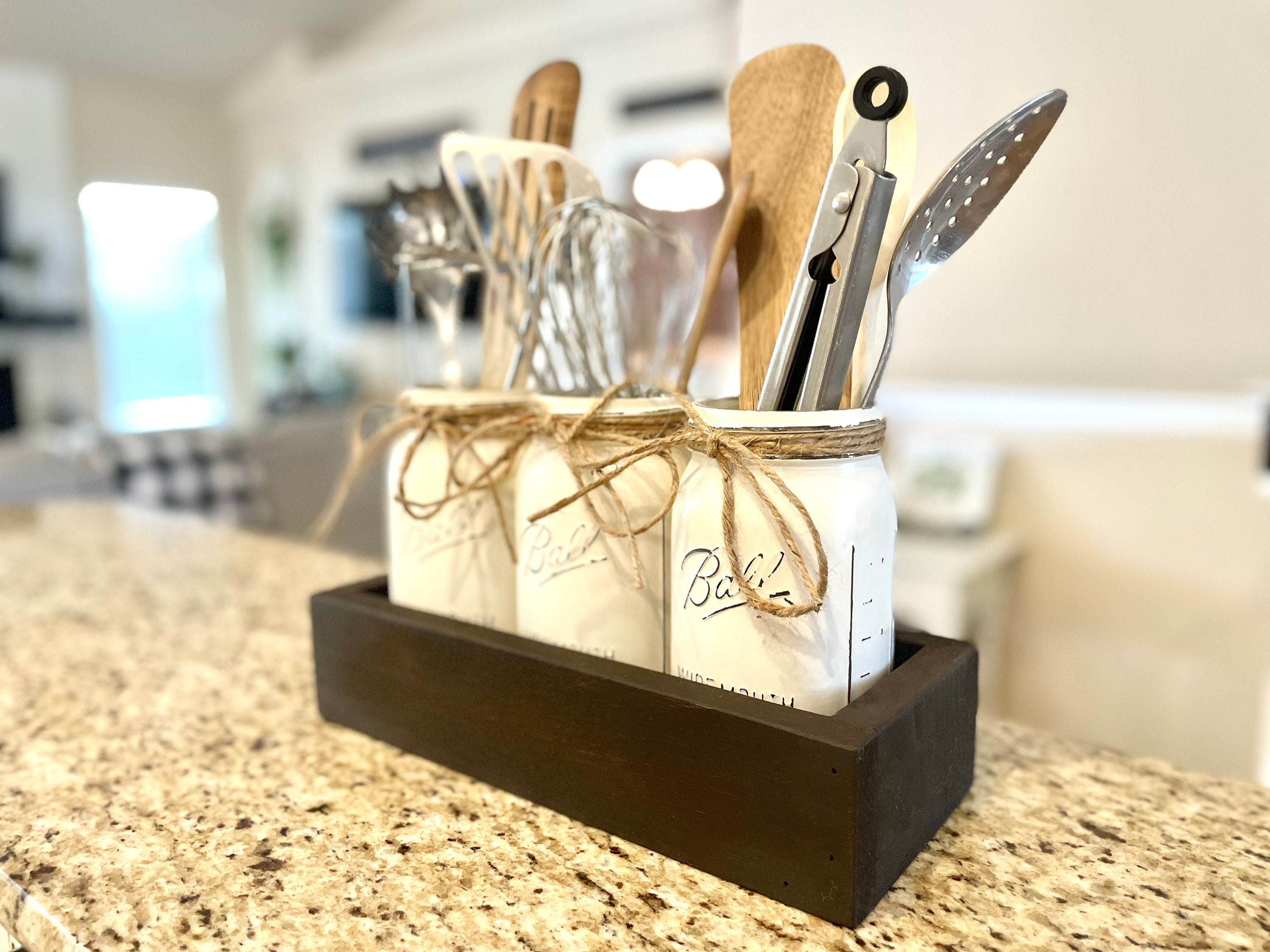 Lake Life, Farmhouse Style Utensil Caddy, RV, Camper, Kitchen, Paper Plate  Napkin Holder, Mason Jar Crate, Rustic Wood Box, Barn, Stained/w 