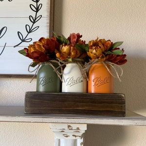 Fall Table Centerpiece,Fall Decor,Seasonal,Thanksgiving Table Decor,Mantle Decor,Rustic Planter With Jars,Mason Jar Centerpiece box,Country image 8