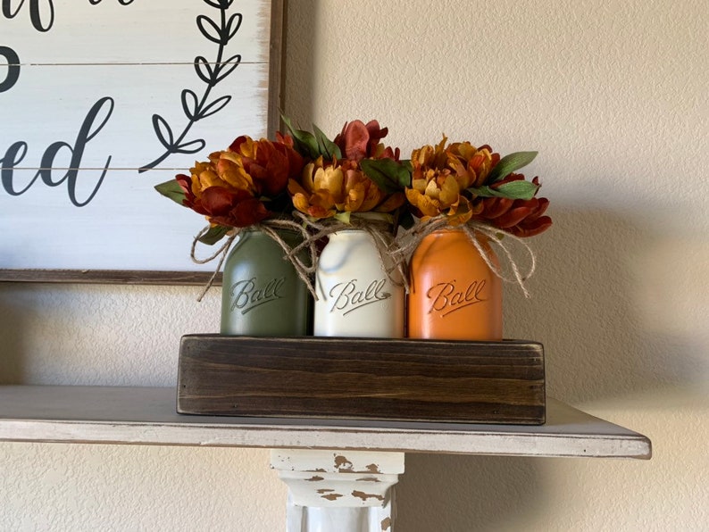 Fall Table Centerpiece,Fall Decor,Seasonal,Thanksgiving Table Decor,Mantle Decor,Rustic Planter With Jars,Mason Jar Centerpiece box,Country image 8