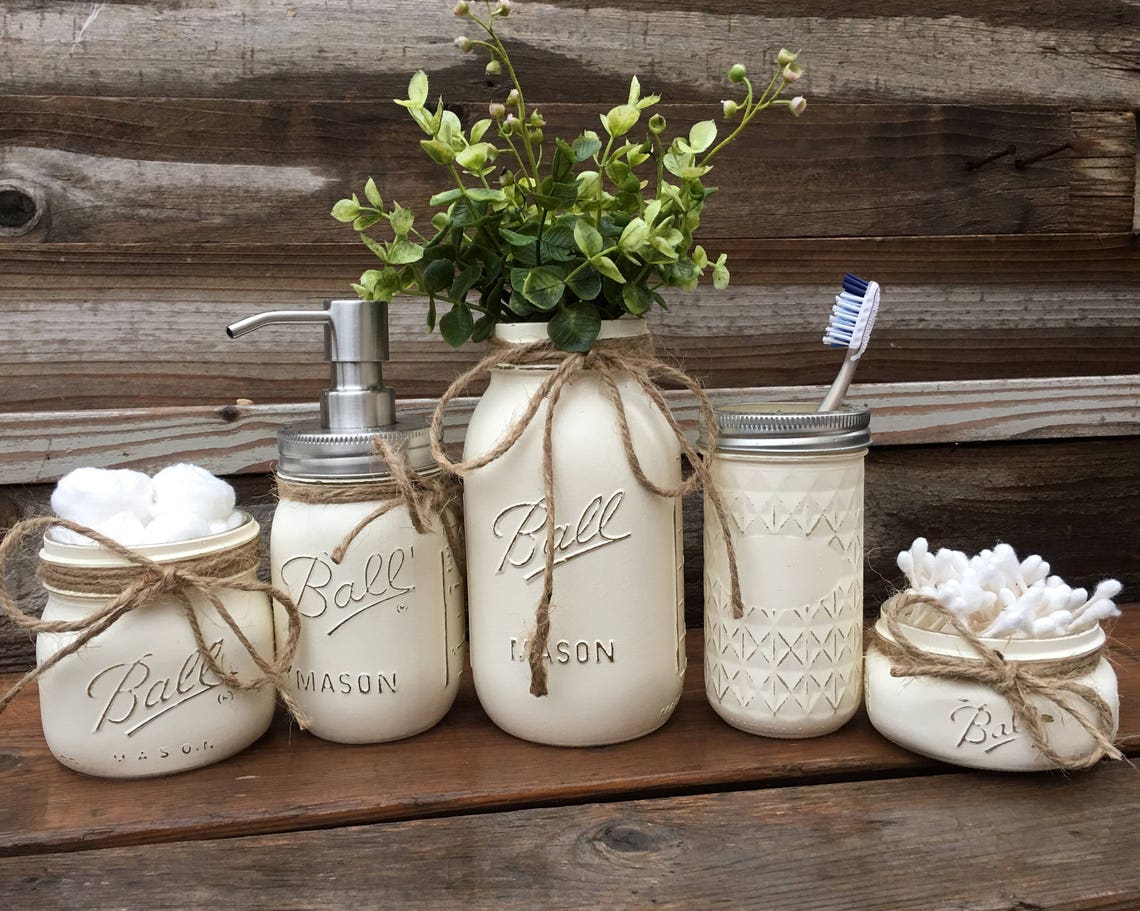 Mason Jar Bathroom Set-rustic Bathroom Decor-country Bathroom | Etsy