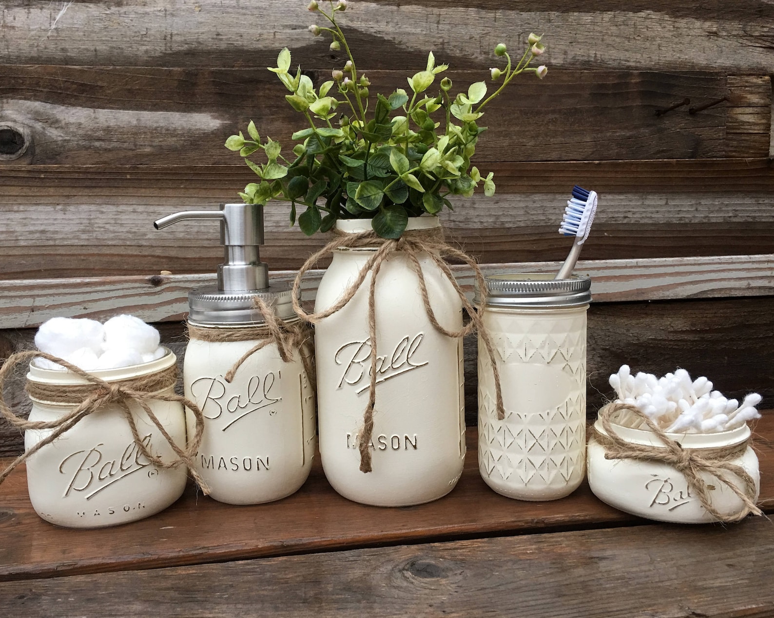 Mason Jar Bathroom Set-rustic Bathroom Decor-country Bathroom | Etsy