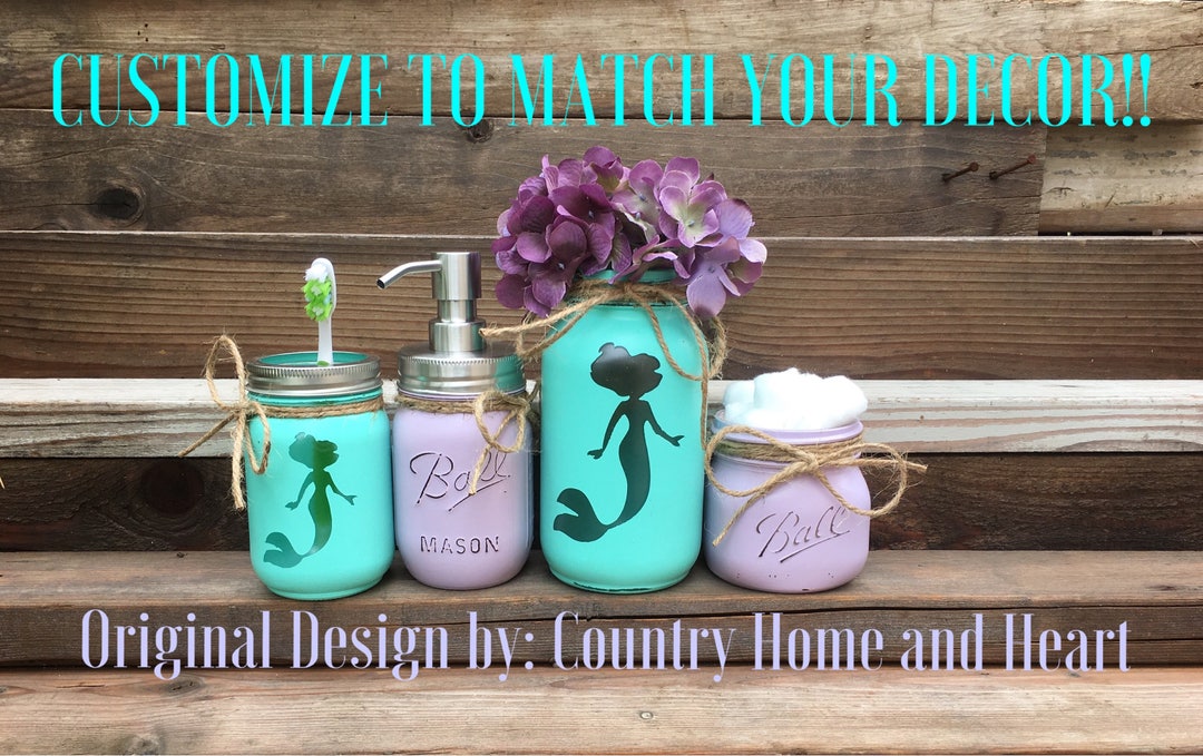Mermaid Bathroom Decor, Mermaid Decor, Mermaid Painted Mason Jars