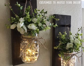 Home Decor, Mason Jar Sconces, Mason Jar Decor, Farmhouse Wall Decor, Rustic Wall Decor, Home Decor, Farmhouse Living Room Decor, Sconce