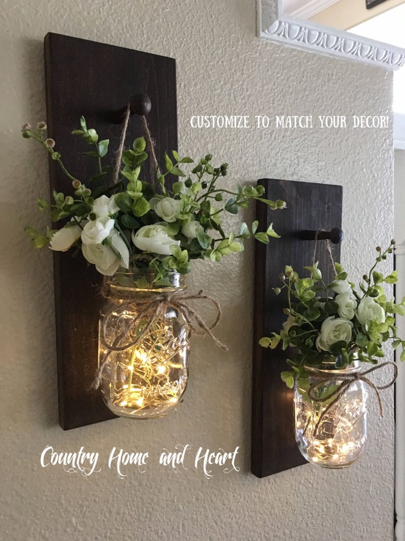 Home Decor Mason Jar Wall Sconce Set of 1 or 2 Rustic Etsy