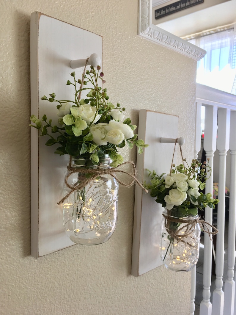 Home Decor Mason Jar Wall Sconce Set of 1 or 2 Rustic Etsy
