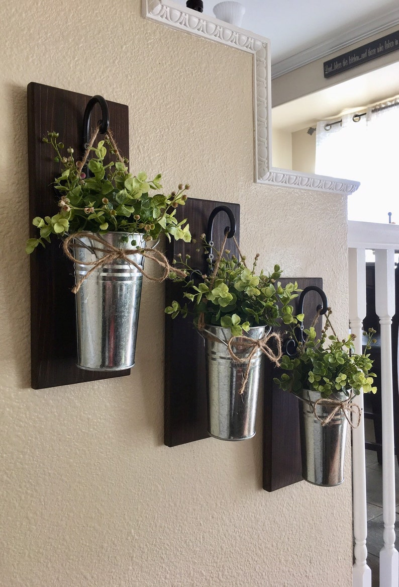 Rustic Wall Decor, Home Decor, Farmhouse Hanging Planter Galvanized Metal Planters with Greenery, Entryway or Bedroom Decorations, Wall Tin image 7