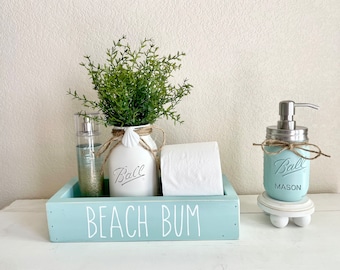 Beach Bathroom Decor | Toilet Tank Box | Costal Bathroom Decorations | Soap Dispenser with Riser Tray | Soap Dispensers with Tray