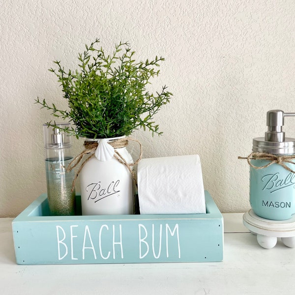 Beach Bathroom Decor | Toilet Tank Box | Costal Bathroom Decorations | Soap Dispenser with Riser Tray | Soap Dispensers with Tray