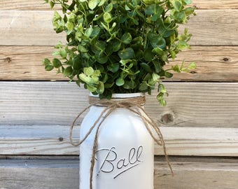 Half Gallon Mason Jar with Greenery, Lavander or Cotton Stems, Farmhouse Kitchen Decor, Rustic Entry Way Accent, Faemhouse Entryway Decor,