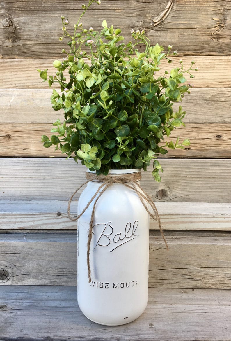 Half Gallon Mason Jar with Greenery, Lavander or Cotton Stems, Farmhouse Kitchen Decor, Rustic Entry Way Accent, Faemhouse Entryway Decor, image 1