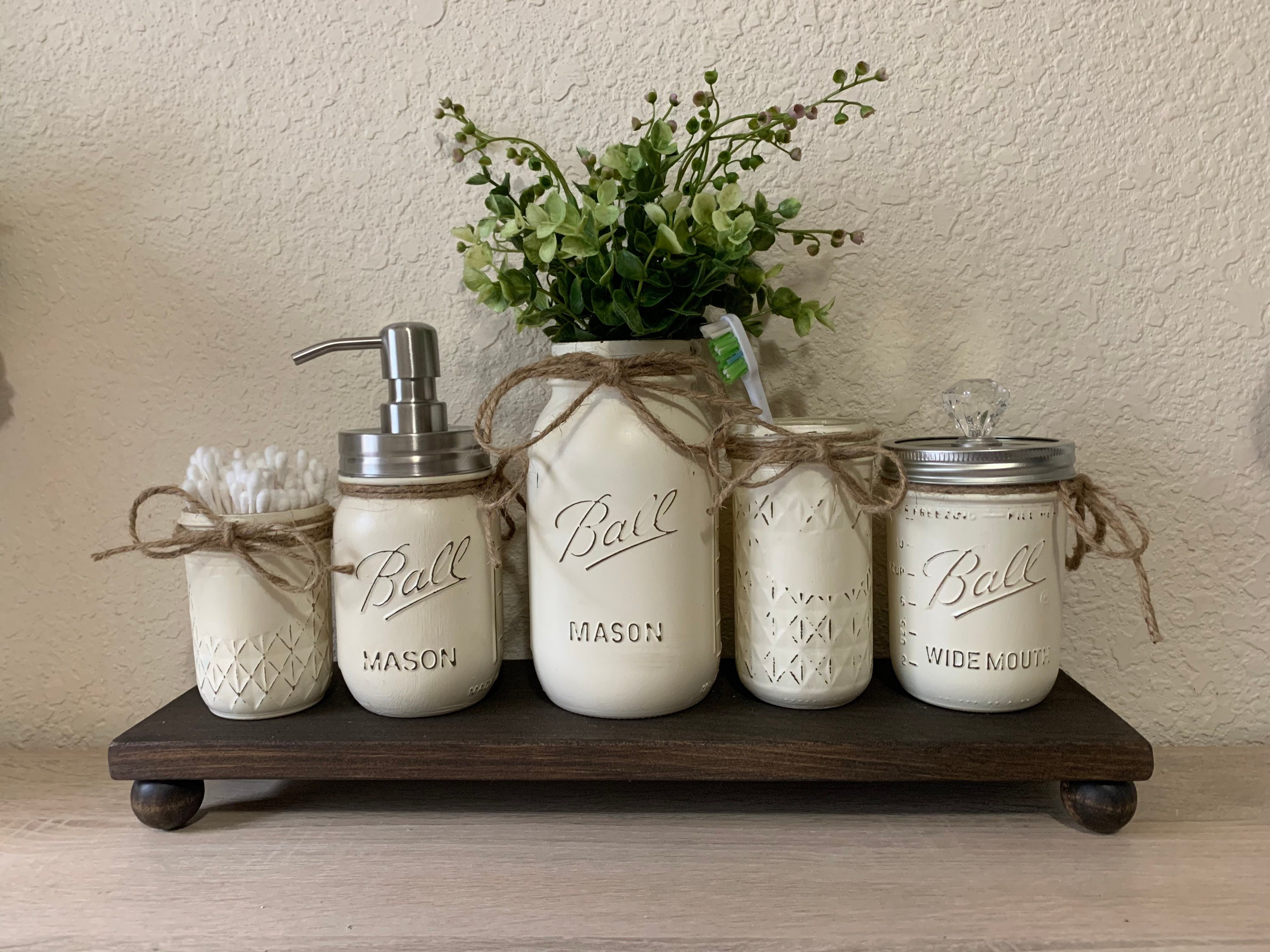 Mason Jar Bathroom Set, Mason Jar Decor, Housewarming Gift, Farmhouse ...