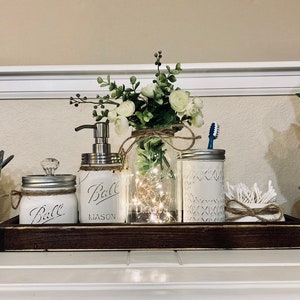 Bathroom Decor, Bathroom Set, Mason Jar Bathroom White, Farmhouse Bathroom Set, Rustic Bathroom Decor, Bathroom Organizers, Home Decor