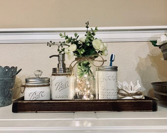 Bathroom Decor, Bathroom Set, Mason Jar Bathroom White, Farmhouse Bathroom Set, Rustic Bathroom Decor, Bathroom Organizers, Home Decor