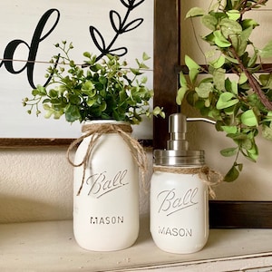Mason Jar Bathroom Decor, Vase and Soap Dispenser Set, Painted Mason Jar Bathroom Sets, Rustic Bathroom Decorations, Mason Jars for Bathroom