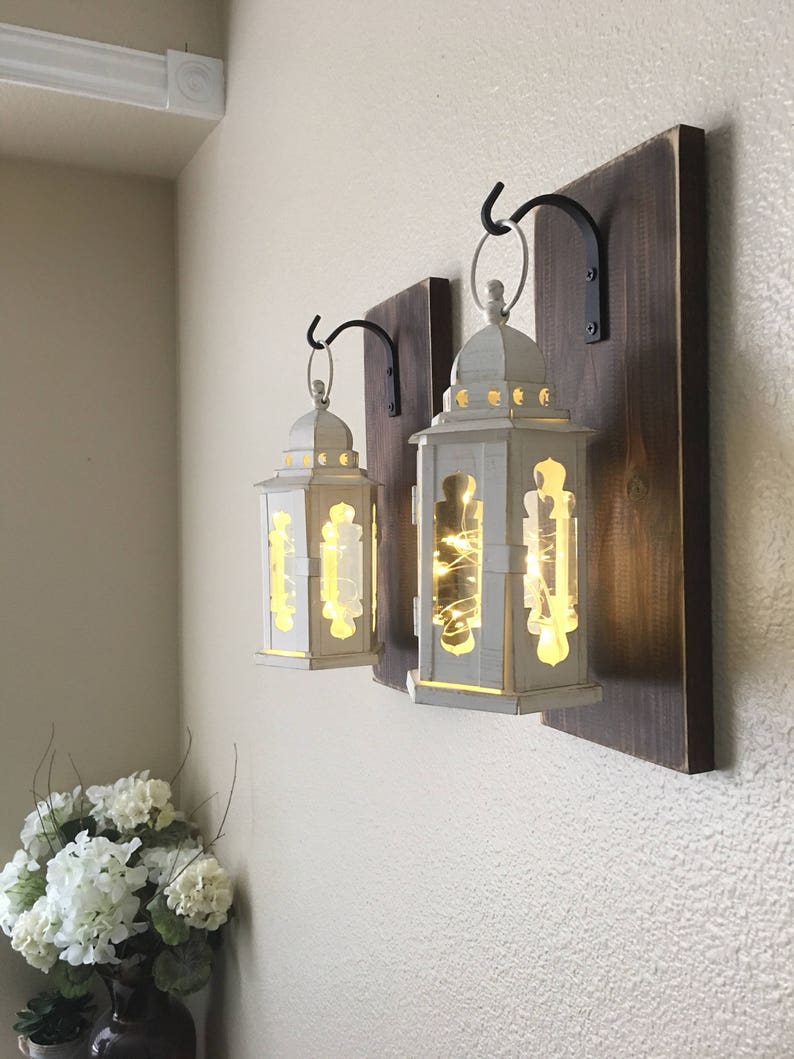 Set Of 2 Lanterns Hanging Wall Lantern Sconce Rustic Farmhouse Decor Home