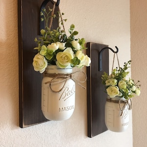 Mason Jar Wall Decor, Wall Decor, Hanging Mason Jars, Set if 2, Hanging Mason Jar Sconce, Mason Jar Decor, Wall Sconce, Farmhouse Decor