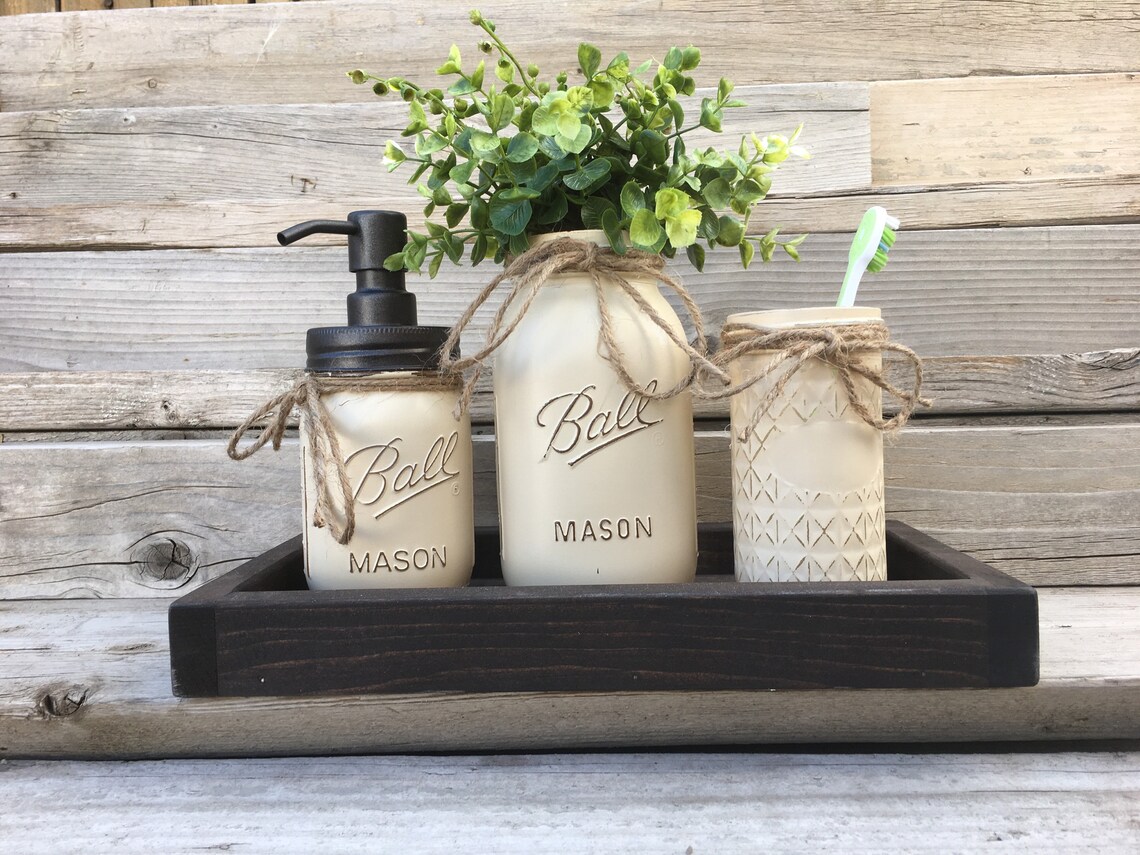 Rustic Bathroom Decor Mason Jar Bathroom Set Bronzebathroom - Etsy