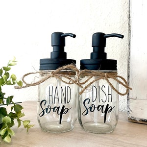 Farmhouse Kitchen Decor, Hand Soap Dispenser, Dish Soap Holder, Mason Jars, Dish Soap Dispenser, Hand Soap Dispenser VINYL LETTERS
