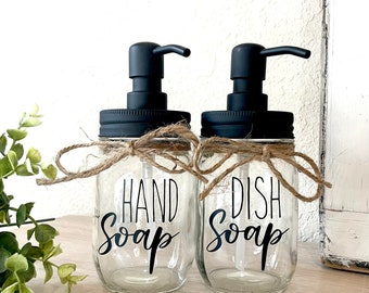 Farmhouse Kitchen Decor, Hand Soap Dispenser, Dish Soap Holder, Mason Jars, Dish Soap Dispenser, Hand Soap Dispenser VINYL LETTERS