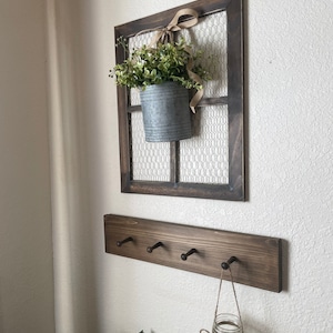 Window Frame with Lambs Ear Wreath, Chicken Wire Frame, Farmhouse Wall Decor, CountryDecor,Rustic Wall Decor, Gallery Wall Decor
