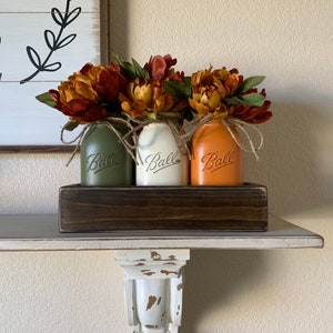 Fall Table Centerpiece,Fall Decor,Seasonal,Thanksgiving Table Decor,Mantle Decor,Rustic Planter With Jars,Mason Jar Centerpiece box,Country image 6
