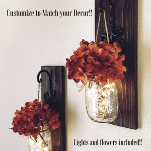 Rustic Fall Wall Decor, Farmhouse Fall Decor, Rustic Wall Decor, Mason Jar Sconces, Country Fall Decor, Mason Jar Sconce with Fairy Lights