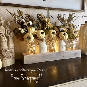 Neutral Fall Decor, Cream Off White Pumpkin Centerpiece, Fall Table Decorations, Thanksgiving Centerpiece, Pumpkin Fall Decor Mason Jars