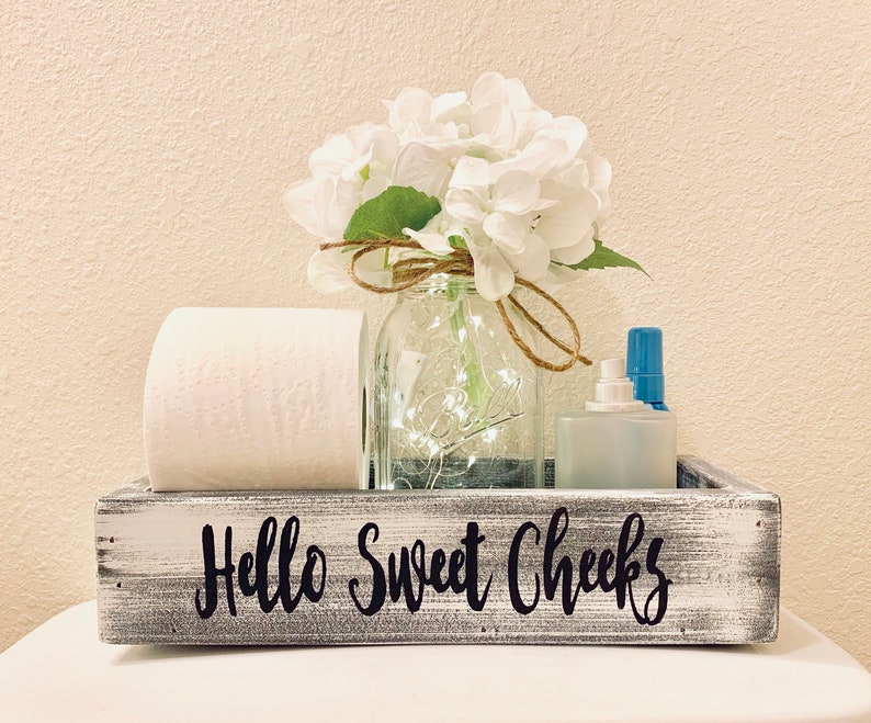 Hello Sweet Cheeks Wood Toilet Box Toilet Tray Bathroom Etsy