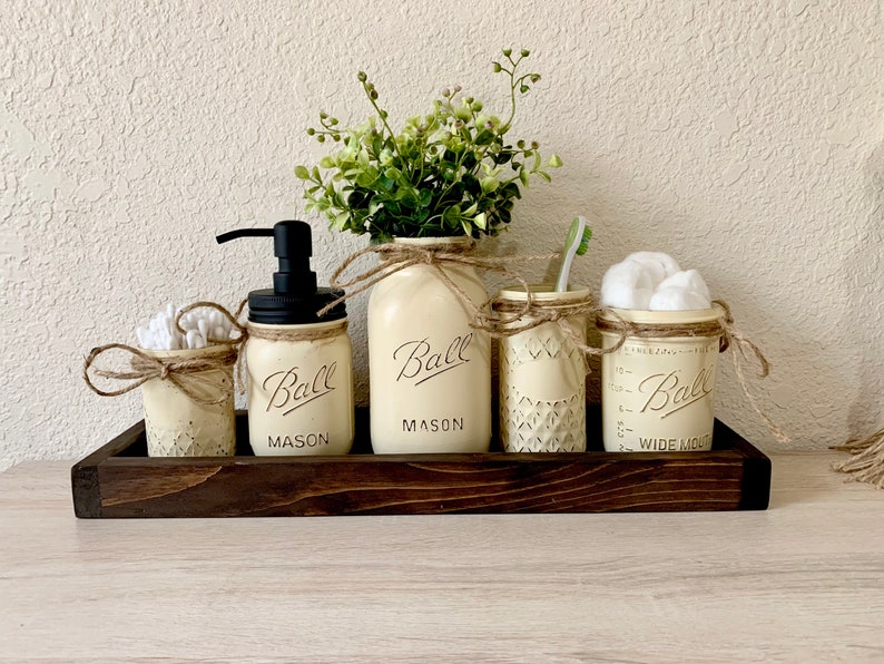 Rustic Bathroom Decor, Mason Jar Bathroom Set Bronze, Oil Rubbed Bronze, Farmhouse Bathroom Decor, Mason Jar Bathroom Set, Painted Mason Jar image 5