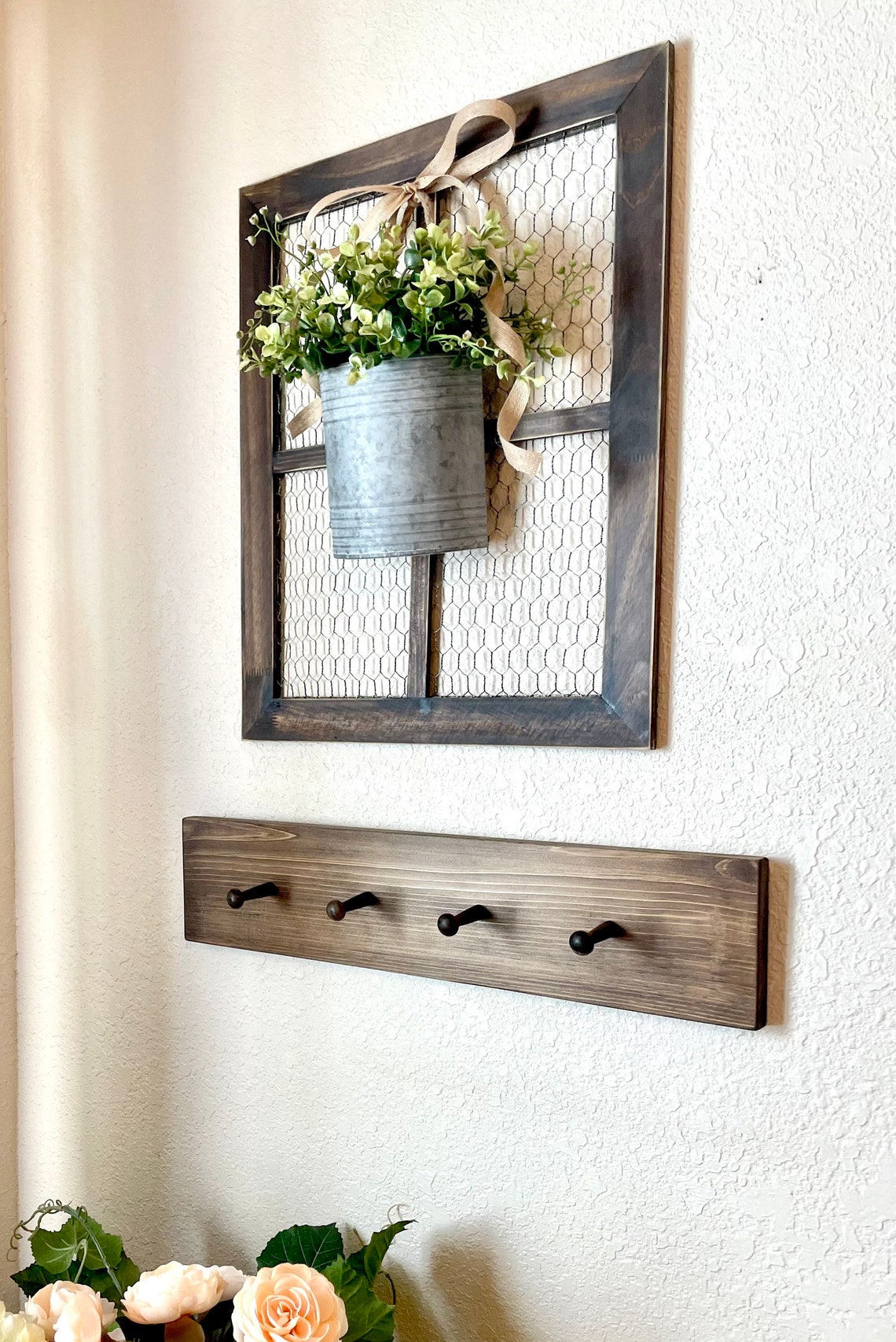 Window Frame Chicken Wire Decor Farmhouse Wall Decor Etsy