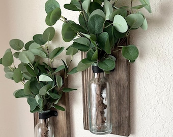 Rustic Farmhouse Sconces Pampas Grass or Eucalyptus Single or Set of Two Hanging Jar Wall Sconces to hang next to Wall Sign | Fall Art Boho