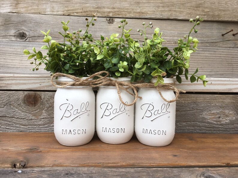 Jars With Greeney Mason Jars With Greenery Home Decor Etsy