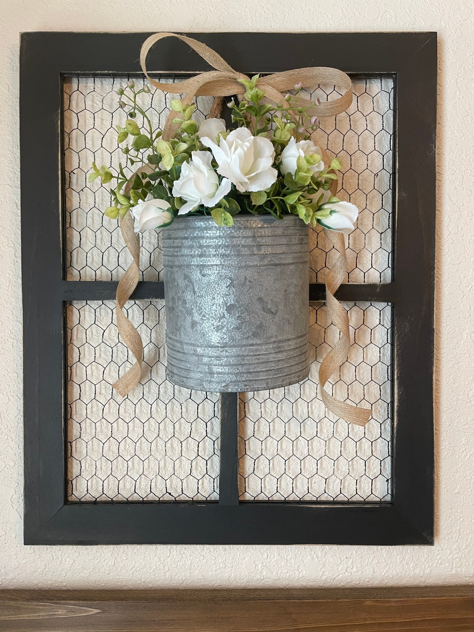 Window Frame Chicken Wire Decor Farmhouse Wall Decor Etsy
