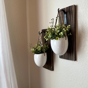 Wall Hangings for Farmhouse Wall Decor White Ceramic Pots with Sconces Set of 2 Rustic Wall Hanging Planters Boho Home Decor Cottage core