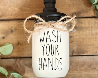 Wash your hands Dunn Mason Jar Soap Dispenser Housewarming Gift Farmhouse Bathroom Hand Soap Dispenser Wash Your Hands Sign