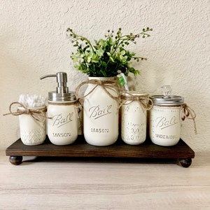 Mason Jar Bathroom Set, Mason Jar Decor, Housewarming Gift, Farmhouse Bathroom Decor, Rustic Bathroom Decor, Bathroom Decor, Mason Jars image 5