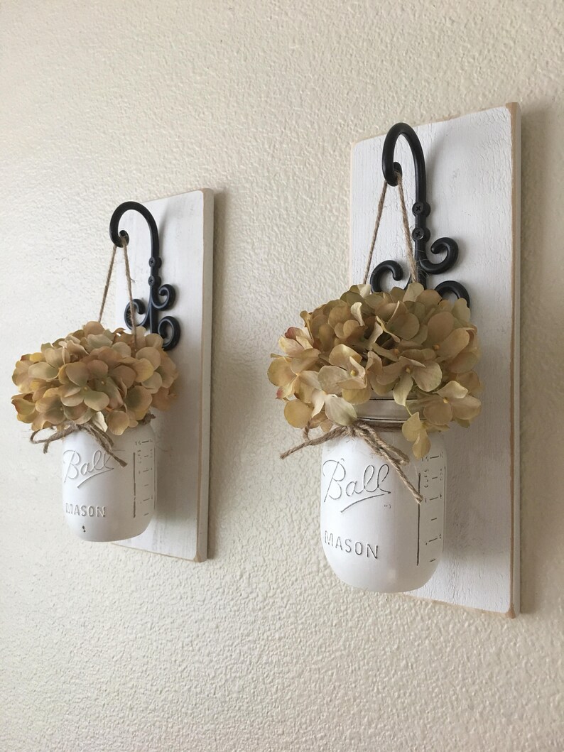 Set of 2 Hanging Mason Jar Sconces Mason Jar Wall Decor Wall Etsy