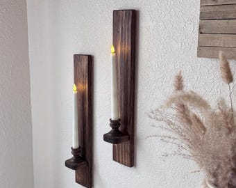 Wood Candle Holder Wall Sconce | Rustic Country Candle Holder | Cozy Wall Decor | Vintage Farmhouse Cottage Style Decorations