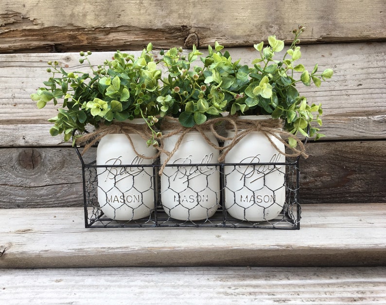 Chicken Wire Tray with Jars, Farmhouse Table Decor, Rustic Decor, Mason Jar Decor, Chicken Wire Basket, Coffee Table Decor, Farmhouse Decor image 5