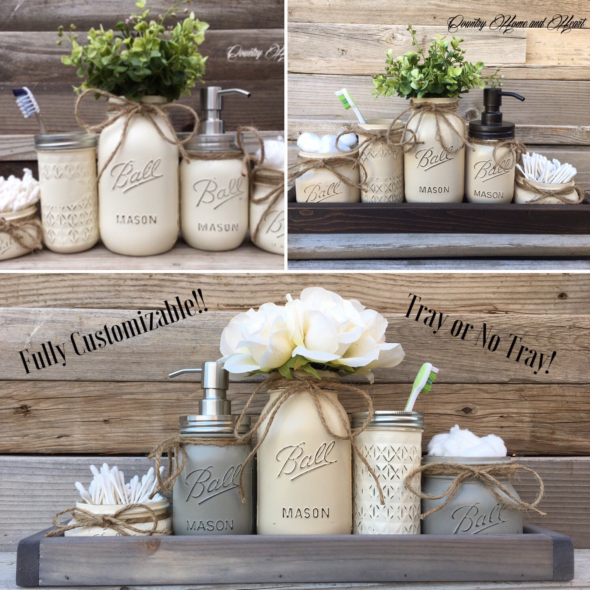Mason Jar Bathroom Setrustic Bathroom Decorcountry Bathroom Etsy