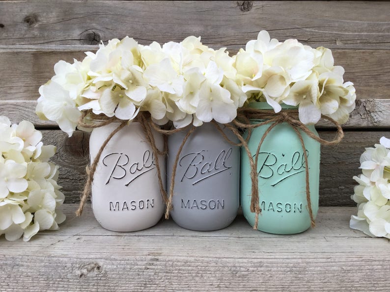 Mint Gray and White Mason Jars Bathroom Decor Mint and ...