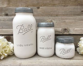 Mason jar Canister Set, Farmhouse Canister Set, Mason Jar Farmhouse Decor, Farmhouse Kitchen, Painted Mason Jar Canisters, Country Kitchen