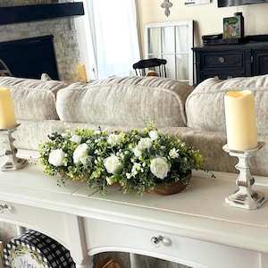 Dining Table Dough Bowl Centerpiece | Spring | Wedding Decor | Rustic Farmhouse Decor | Greenery and Peony